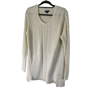Nautica Women's XXL White Cotton Sweater Cable Knit Pullover Long Sleeve